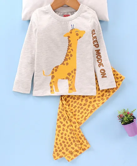 Babyhug Full Sleeves Night Suit Giraffe Print - Yellow