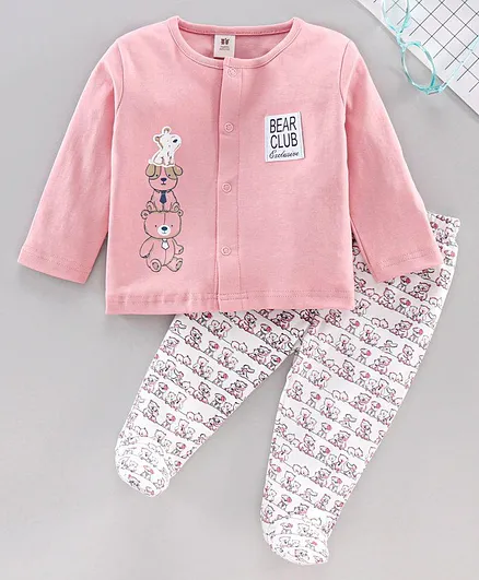 ToffyHouse Full Sleeves Shirt & Lounge Pant Bear Print - Pink