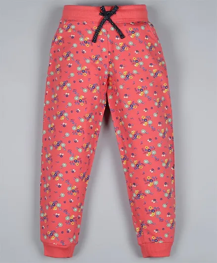 Plum Tree Full Length Floral Print Joggers - Coral Pink