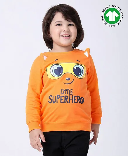 Babyoye Full Sleeves Cotton Winter Wear T-Shirt Cartoon Graphic - Orange