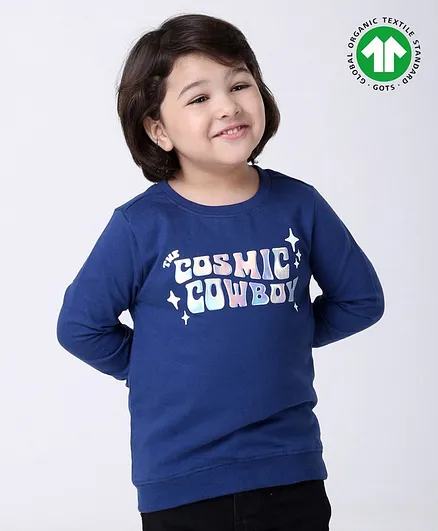 Babyoye Full Sleeves GOTS Certified Organic Cotton Winter Wear T-Shirt Text Graphic - Blue