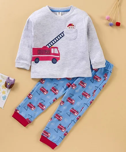ToffyHouse Full Sleeves Pyjama Set Truck Print - Blue