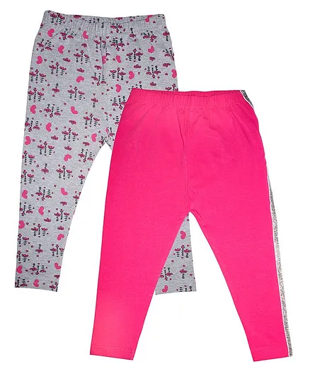 Kiddopanti Pack Of 2 Butterfly Print Leggings - Pink Grey