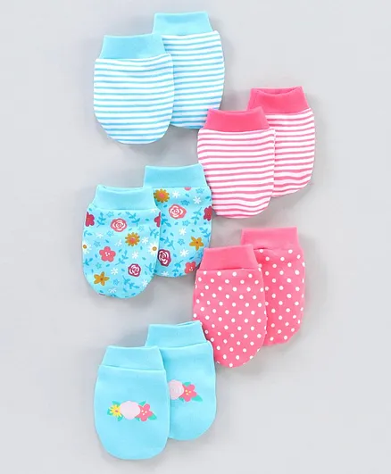 Babyhug 100% Cotton Mittens Pack of 5 - Multicolour