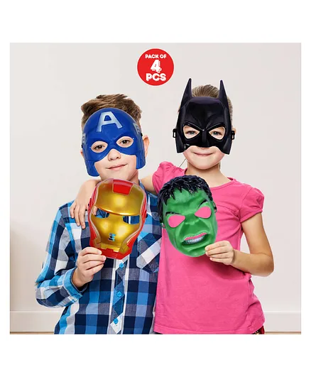 Zyozi Super Hero Cartoon Plastic Mask Multicolour - Pack Of 4
