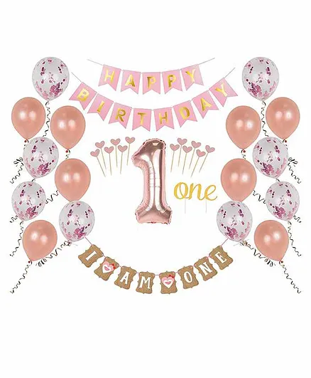 Zyozi First Birthday Girl Decorations Pack Of 32 - Rose Gold
