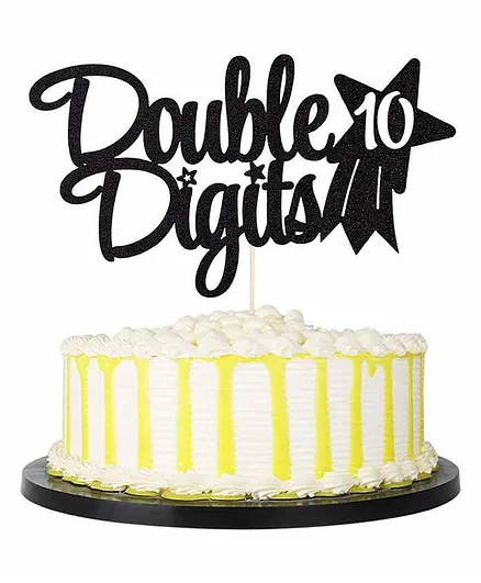 Zyozi Double Digits 10 Birthday Party Cake Topper - Black