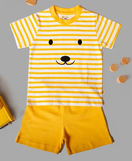 Lil' Roos Half Sleeves Striped Tee & Shorts Set - Yellow