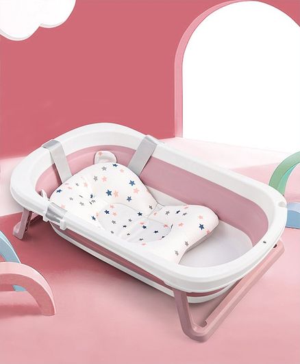 Babyhug Foldable Bathtub with Printed Cushion – Pink