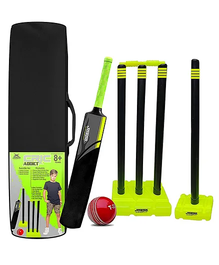 Jaspo CRIC Addict Plastic Cricket Bat Set with Soft Cricket Ball Size 5 - Black