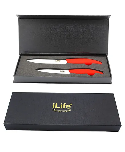 iLife Advanced Ceramic Paring Knife Set Of 2 With Case - Red