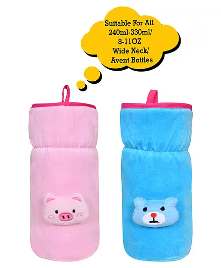 The Little Lookers Plush Cotton Bottle Cover Pink Blue Pack of 2 - Fits 330 ml Bottle