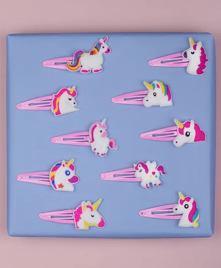 Arendelle Pack Of 10 Unicorn Charm  Hair Clips - Pink