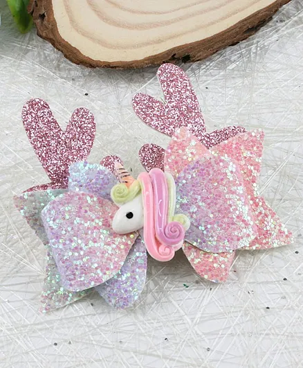 Asthetika Unicorn  Glitter Bow Hair Clip - Pink