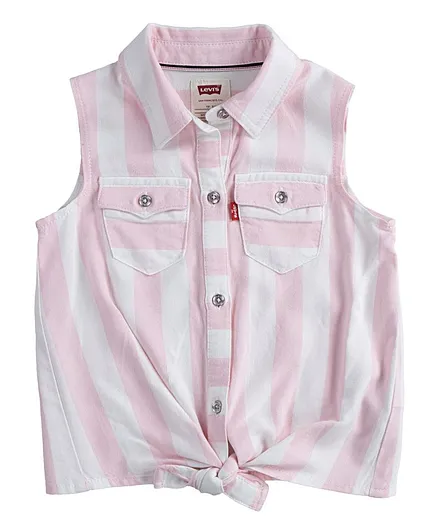 Levi's® Sleeveless Striped Tie-Front Top - Pink & White