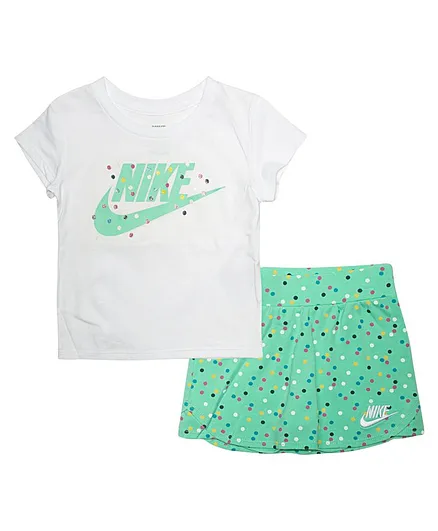 Nike Short Sleeves Logo Print Tee With Skirt - Sea Green