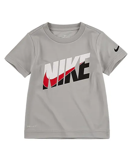 Nike Dri Fit Logo Print  Half Sleeves Tee - Grey