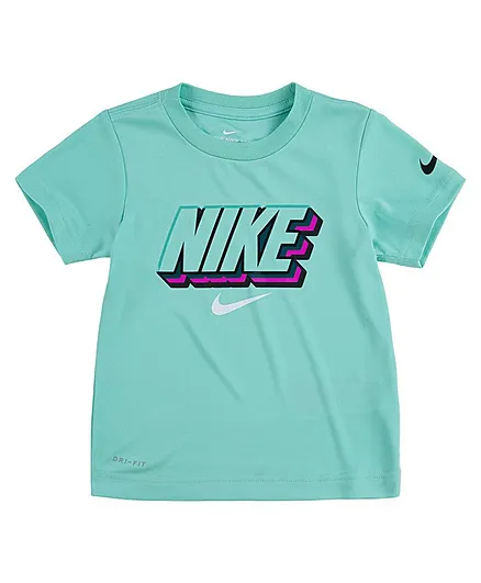 Nike Half Sleeves Brand Logo Print Tee  -  Green