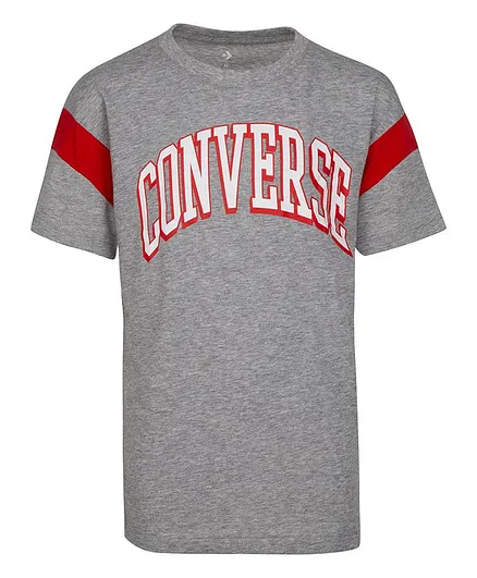 Converse Half Sleeves Arched Logo Print Tee - Grey