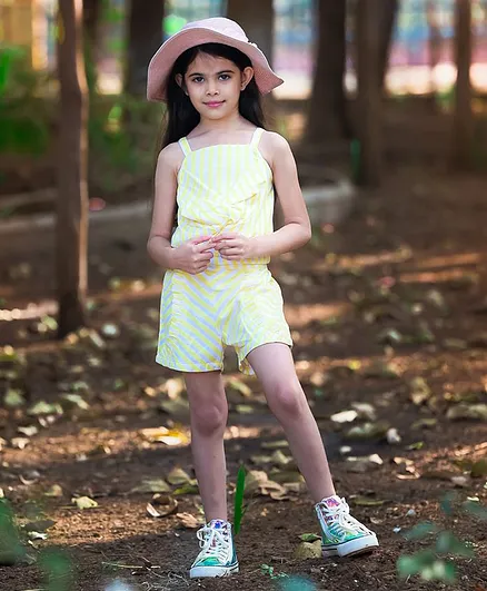 Fairies Forever Sleeveless Striped Top With Shorts - Yellow & White