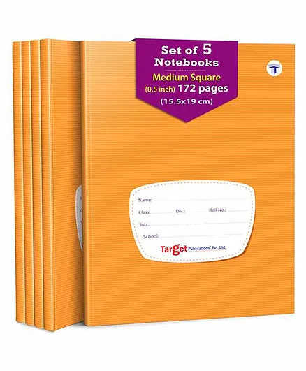 Target Publication Medium Square Ruled Notebooks Pack of 5 - 172 Pages each