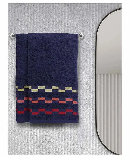 Bianca Mercerized Combed Cotton Bath Towel Bumpy Stripes Pack of 2 - Blue