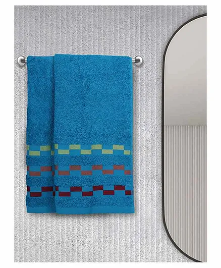 Bianca Mercerized Combed Cotton Bath Towel Bumpy Stripes Pack of 2 - Blue