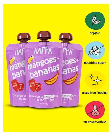 Happa Organic Baby Food Mango Banana Puree 100% Fruits No Sugar, Milk  Powder, Preservatives Packs 6M+ (100g Each) Online in India, Buy at 