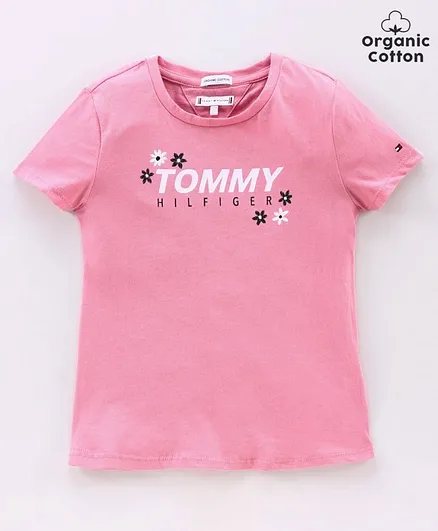 Tommy Hilfiger Bg Latam S/S Organic Cotton Half Sleeve Tee Logo Print - Pink