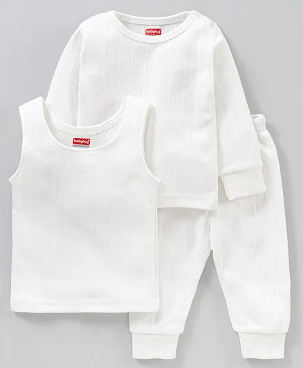 Babyhug Full Sleeves & Sleeveless Thermal Vest Set - White