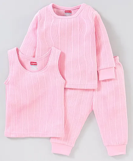 Babyhug Full Sleeves & Sleeveless Thermal Vest Set - Pink
