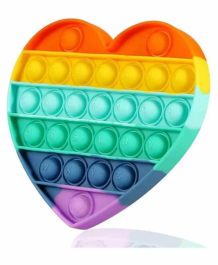 ADKD Heart Shaped Pop Bubble Fidget Sensory Stress Busting Silicone Toy - Multicolour