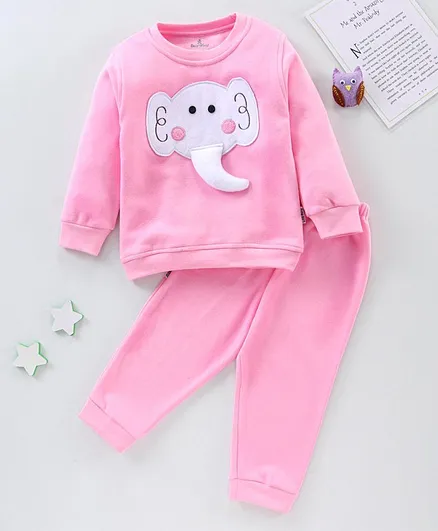 Child World Full Sleeves Night Suit Elephant Design - Pink