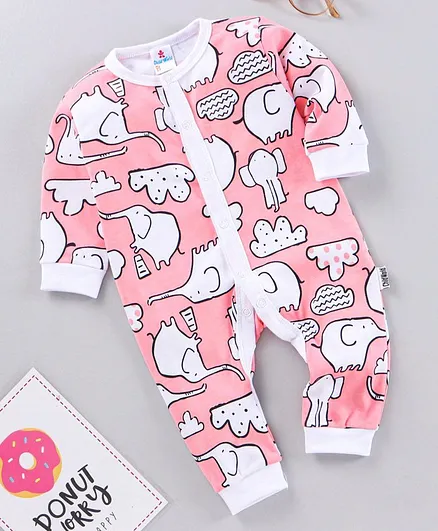 Child World Full Sleeve Sleep Suits Elephant Print - Pink