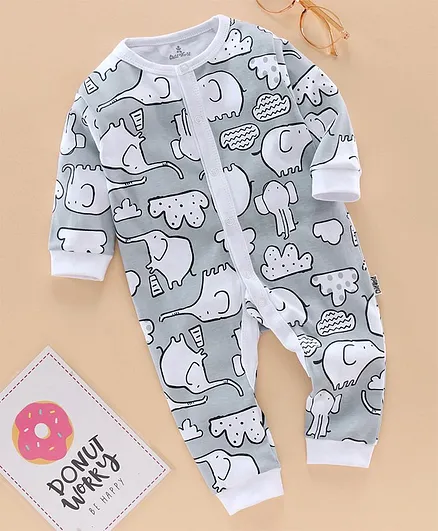 Child World Full Sleeve Sleep Suits Elephant Print - Grey