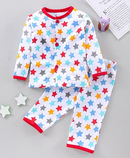 Child World Full Sleeves Night Suit Star Print - Red White