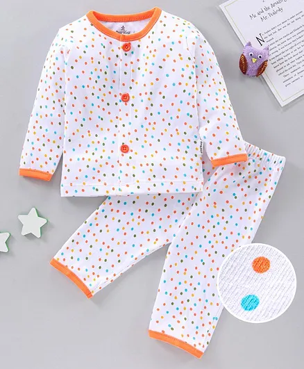 Child World Full Sleeves Printed Night Suit - White Orange