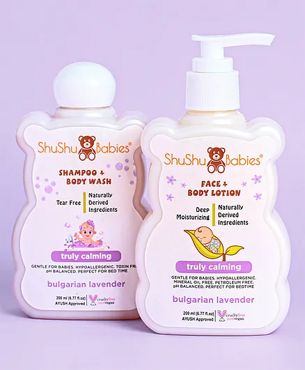 Shushu Babies Natural Calming Lavender Shampoo & Lotion Combo Pack of 2 - 200 ml Each
