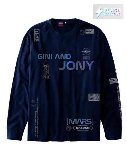 GINI & JONY Printed Full Sleeves Tee - Blue