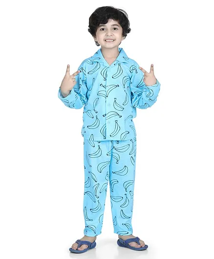 AJ Dezines  Full Sleeves Banana Print Night Suit - Blue
