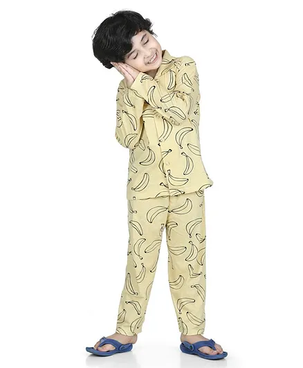 AJ Dezines  Full Sleeves Banana Print Night Suit - Yellow