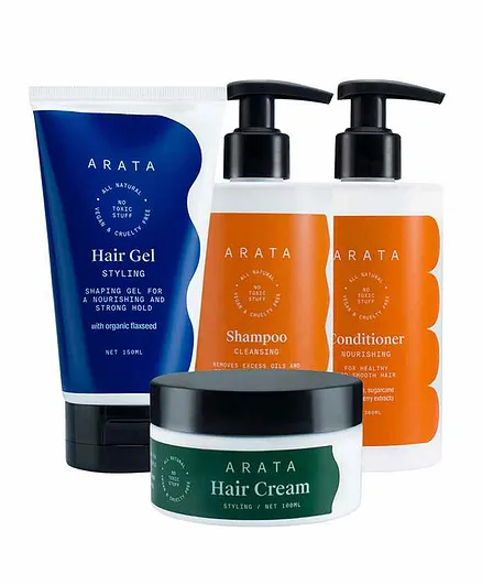Arata Natural Hair Care Essentials With Cleansing Shampoo Conditioner Hair Gel & Hair Cream Pack of 4 - 300 ml, 300 ml, 150 ml, 100ml Online in India, Buy at Best Price from - 9756928 Arata Natural Hair Care Essentials With Cleansing Shampoo Conditioner Hair Gel & Hair Cream Pack of 4 - 300 ml, 300 ml, 150 ml, 100ml Online in India, Buy at Best Price from - 9756928