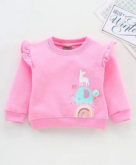 Little Kangaroos Full Sleeves Sweatshirt Animal Print - Pink