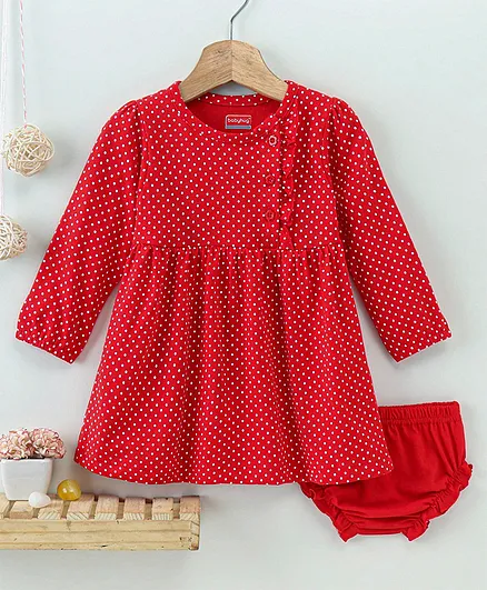 Babyhug Full Sleeves Frock With Bloomer - Red