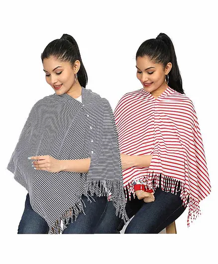 Nene Multi Purpose Striped Nursing Cover Pack of 2 - Grey Red