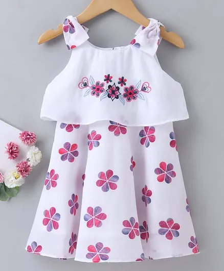 Enfance Core Sleeveless Flower Printed & Embroidery Poncho Dress - Pink
