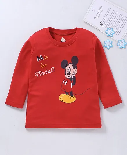Bodycare Full Sleeves Tee Mickey Mouse Print - Red
