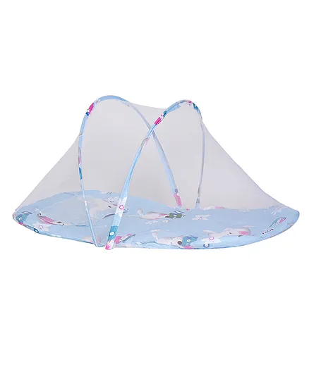 Passion Petals Digital Printed Rabbit Design Bedding Set With Mosquito Net - Blue