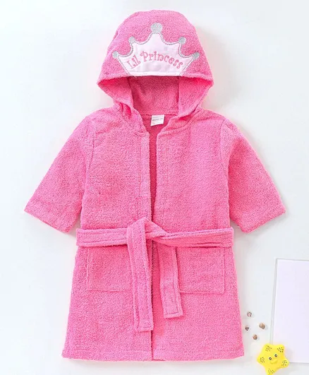 Wonderchild Full Sleeves Princess Embroidery Bathrobe - Rani Pink