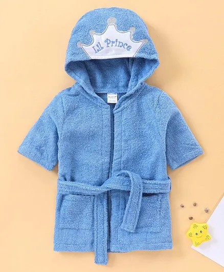 Wonderchild Full Sleeves Prince Embroidery Bathrobe - Blue